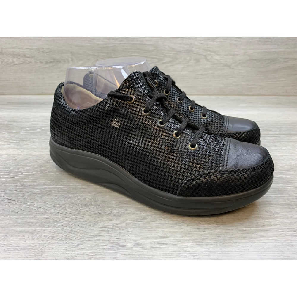 Finn Comfort Women's Black Houndstooth Leather Sneakers Made in Germany 8 Shoes